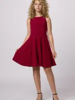 Un Deux Trois Kids' Textured Racerback Fit & Flare Dress In Wine