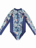 Uv Skinz Kids'  Long Sleeve Half Zip Swim Suit In Yosemite Tie-dye