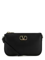 Valentino Garavani Black Leather Vlogo Crossbody Bag In Nero