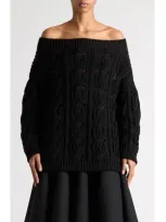 Valentino Off-shoulder Cable Wool Sweater In Black