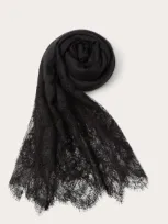 Valentino Garavani Lace Stole In Cashmere And Wool With Lace Detail Woman Black Uni In Noir