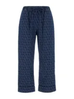 Valentino Jacquard Logo Cropped Trousers In Blue