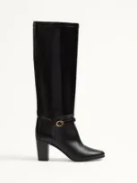 Valentino Garavani Leather Vlogo Knee-high Boots 75 In Black