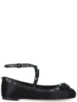 Valentino Garavani Rockstud-strap Satin Ballerinas In Black