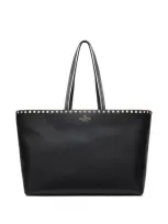 Valentino Garavani Rockstud Leather Tote Bag In Black