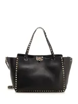 Valentino Garavani Black Rockstud Medium Leather Tote Bag