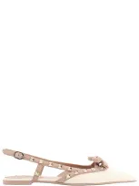 Valentino Garavani Rockstud Bow Slingback Ballerina Shoes In White