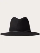 Valentino Garavani Vlogo The Bold Edition Merino Wool And Leather Fedora Hat Woman Black 57 In Noir