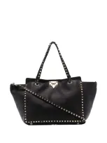 Valentino Garavani Leather Rockstud Shopping Tote In Black