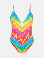 Valentino Chevron Lycra 24 One-piece Swimsuit Woman Multicolour L In Neutral