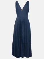 Valentino V-logo Pleated Denim Midi Dress