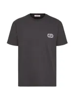 Valentino Men's Cotton T-shirt With V-logo Signature Patch In Anthracite