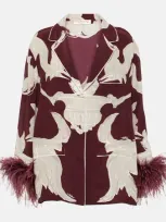 Valentino Feather-detailed Silk Shirt In Red