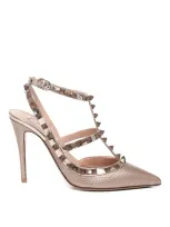 Valentino Garavani Rockstud Pointed Toe Caged Pumps In Gold