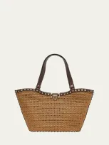 Valentino Garavani Rockstuds Small Raffia Garden Tote Bag In Tobacco Cacao