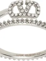 Valentino Garavani Silver Vlogo Signature Metal & Crystal Ring In 68s Palladium/crysta