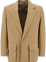 Valentino Single-breasted Canvas Jacket In Cream