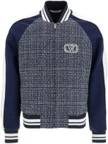 Valentino Tweed Bomber Jacket For In Blue