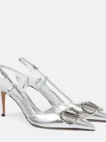 Valentino Garavani Vlogo Embellished Leather Slingback Pumps In Silver