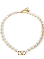 Valentino Garavani Vlogo Signature Pearl Necklace In Metallic