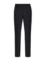 Valentino Wool-mohair Drawstring Straight Trousers In Blue