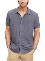 Velvet By Graham & Spencer Velvet By Graham & Spenser Mackie Short Sleeve Regular Fit Linen Shirt In Crater Blue