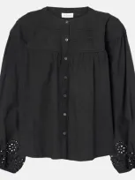 Velvet Carden Broderie Anglaise Cotton Blouse In Schwarz