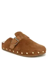 Veronica Beard Fern Suede Buckle Cozy Loafer Clogs In Caramel