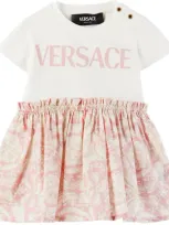 Versace Baby White & Pink Barocco Dress In 2w310-white+pink