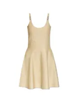 Versace Barocco Jacquard Sleeveless Flared Mini Dress In Beige