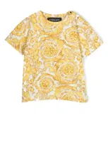 Versace Babies' Baroque Print Cotton Jersey T-shirt In White,gold