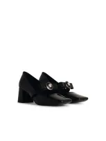 Versace Leather Block Heel Pumps In Black