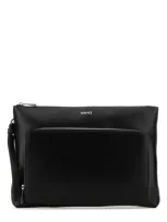 Versace Black Leather Large Cargo Clutch In Bpblackpalladium