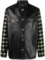 Versace Checked-panel Shirt Jacket In Beige