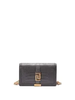 Versace `croc-effect Greca Goddess` Mini Bag In Gray