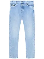 Versace Frayed Straight-leg Jeans In Lightblue