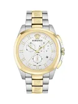 Versace Men's Swiss Chronograph Geo Two-tone Stainless Steel Bracelet Watch 43mm In Two Tone/silver Tone/gold Tone