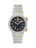 Versace Men's Greca Logo Diver Stainless Steel Bracelet Watch/43mm In Two Tone Black