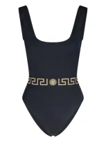 Versace Greca Print One-piece Swimsuit In Black