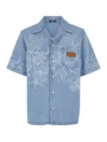 Versace Camicia Mc In Denim Barocco De La Mer In Blue