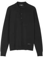 Versace Long-sleeved Silk-blend Polo Shirt In Black