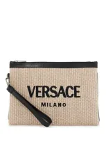 Versace Raffia Pouch For In Black