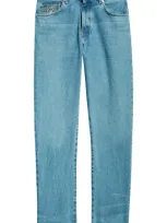 Versace Regular Fit Medusa Biggie Detail Jeans In Faded Light Blue