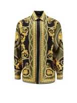 Versace Barocco-print Silk Shirt In Black