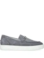 Versace Suede Moccasins In Grey/dark