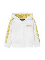 Versace Kids' Unisex Barocco Hooded Zip Sweatshirt - Baby In White+gold