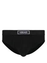 Versace 90s  Logo-waistband Cotton Briefs In Nero