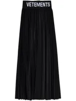 Vetements Logo-waistband Pleated Skirt In Black