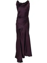 Victoria Beckham Asymmetric Draped Satin Midi Dress In Berry