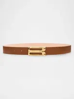 Victoria Beckham B-logo Leather Belt In Tan